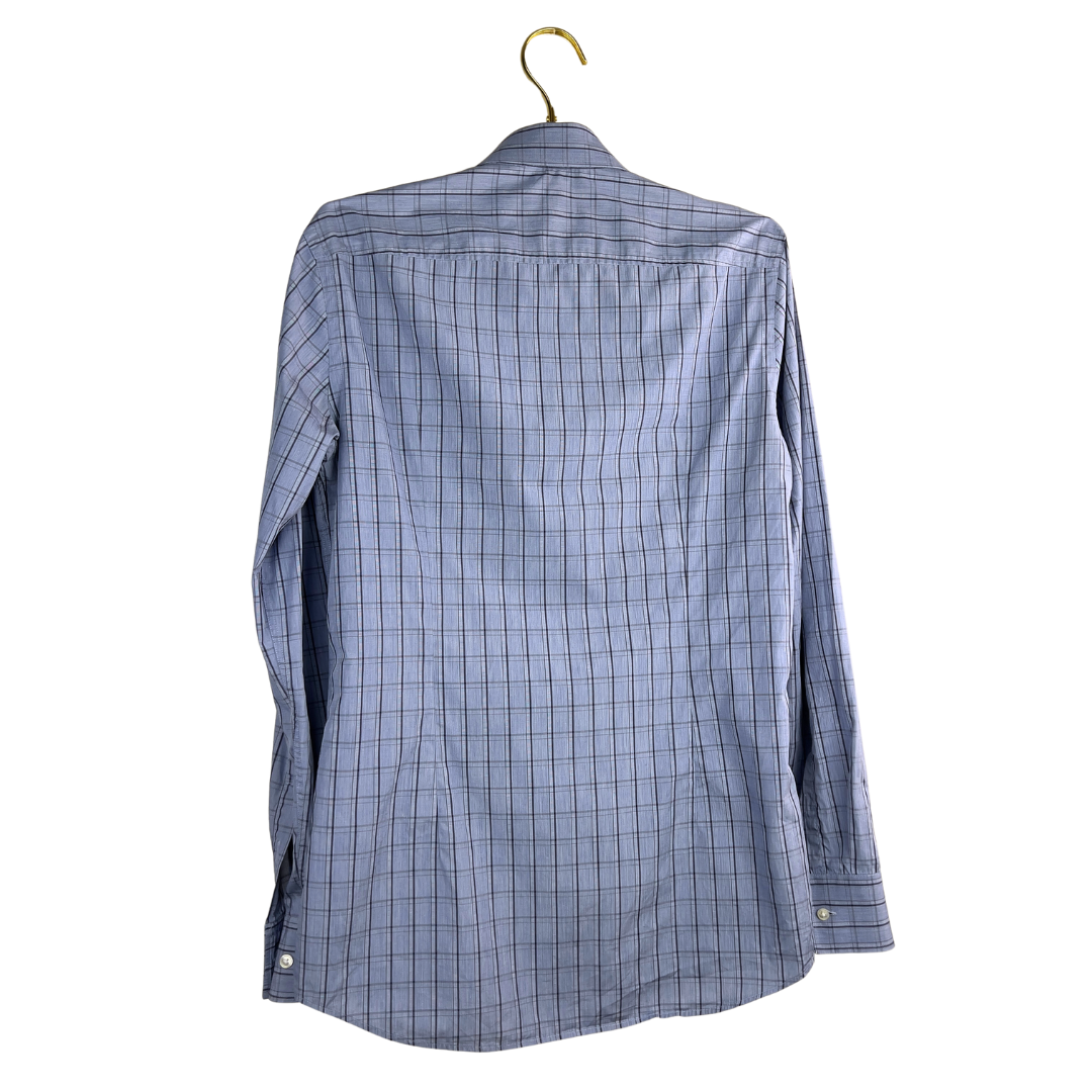 Hugo Boss Blue Check Dress Shirt Spread Collar