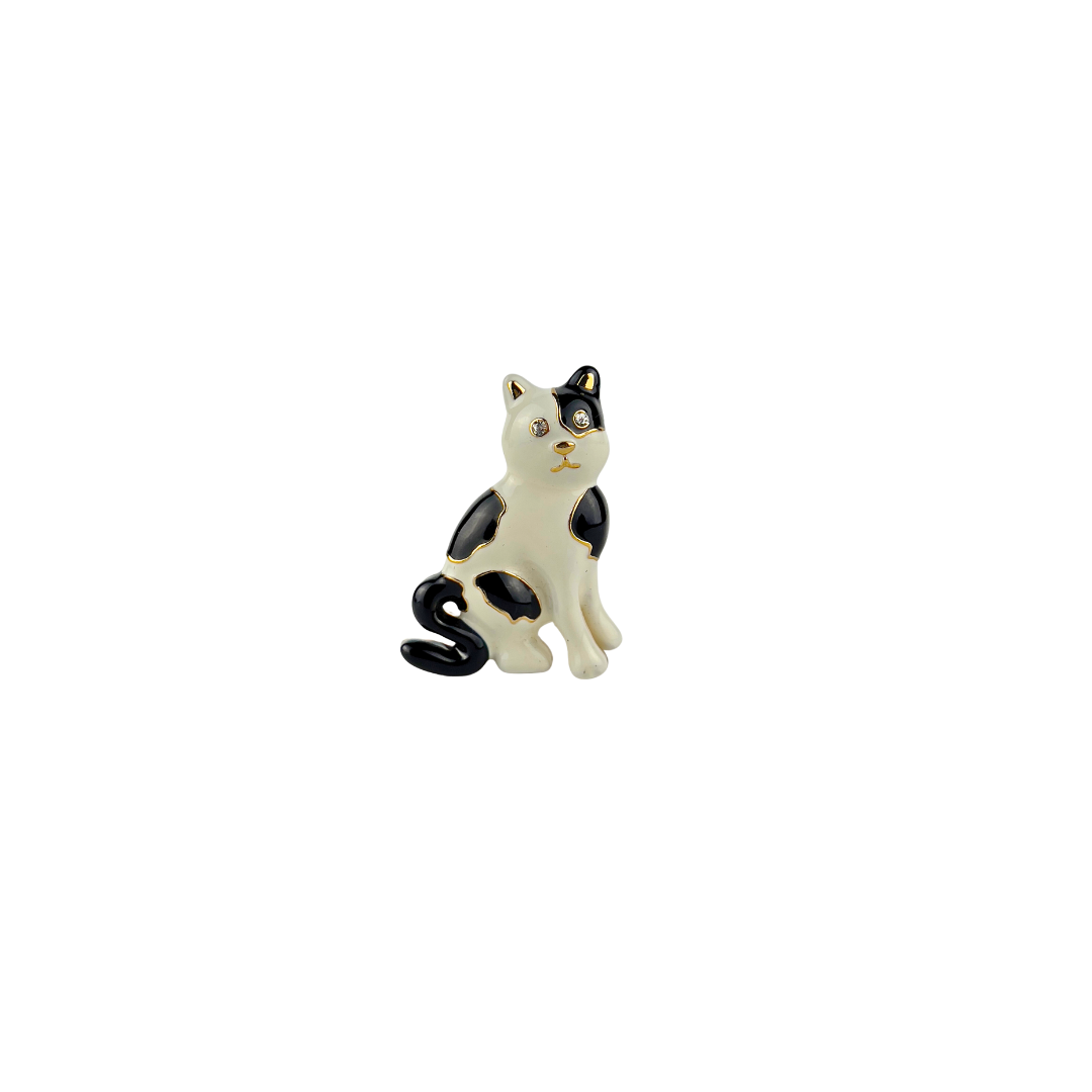 Black and White Enamel Cat Brooch