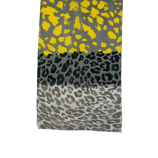 Sheer Animal Print Scarf in Grey, Black and Yellow