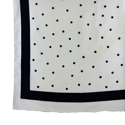 White Square Scarf with Black Border and Polka Dots