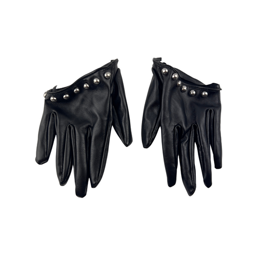 Faux Leather Fingers Only Gloves with Silver Studs