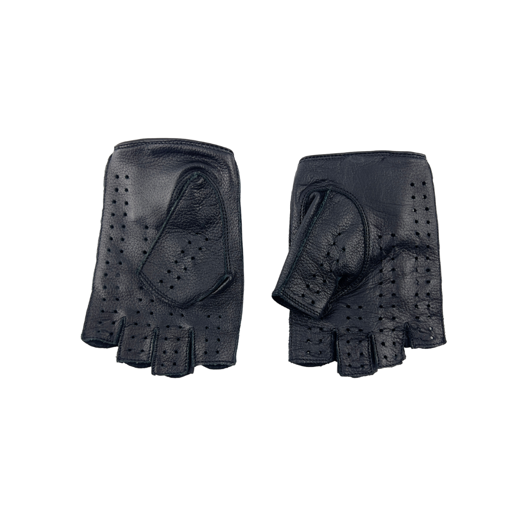 Black Leather Fingerless Driving Gloves