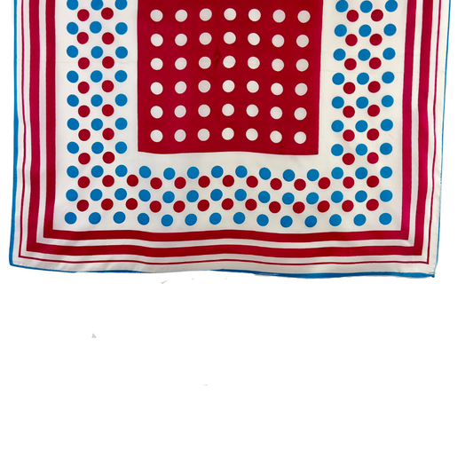 Vintage Square Scarf with Blue and Burgundy Dots and Borders