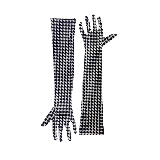 Long Velvet Houndstooth Gloves