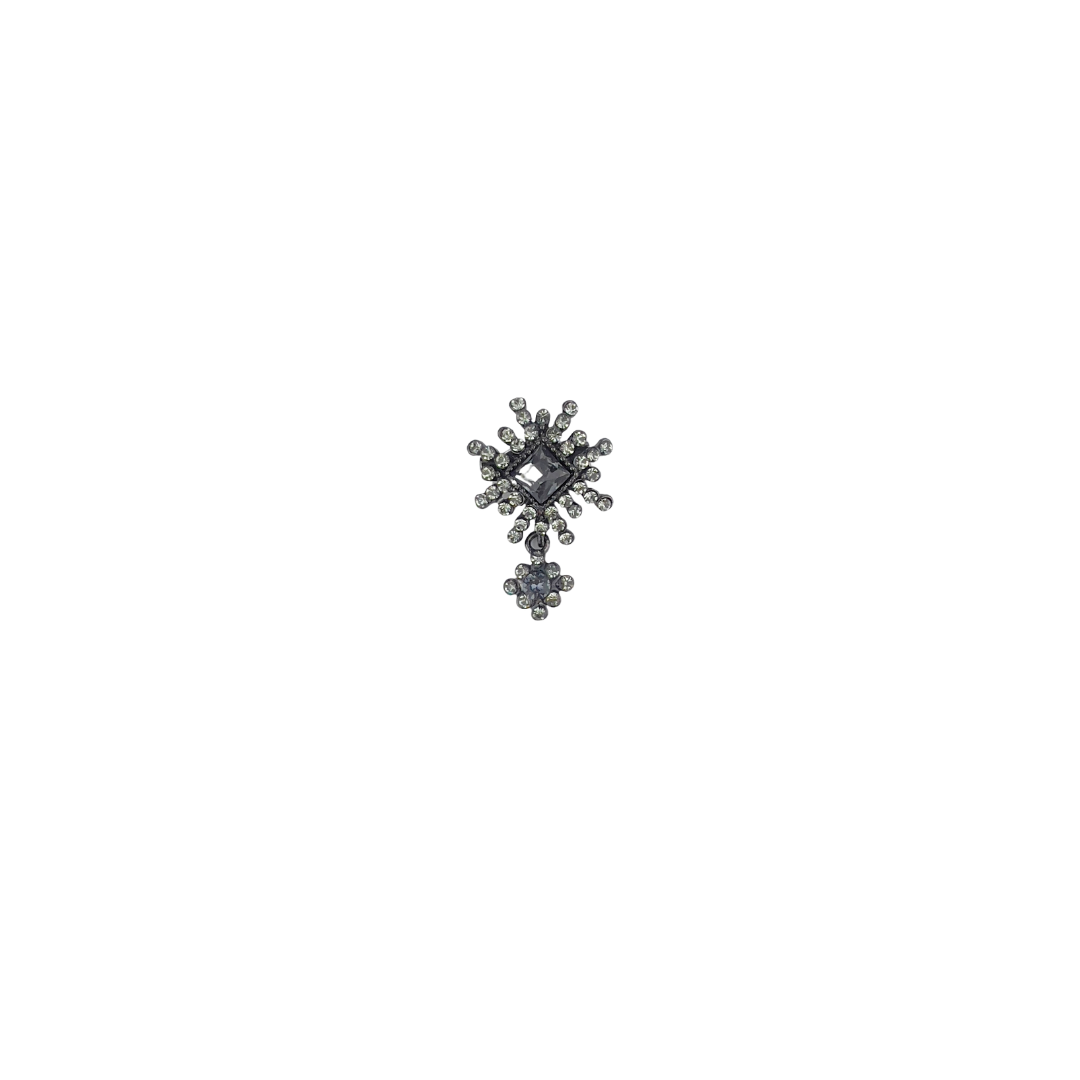 Tiny Gunmetal Crystal Pin Brooch