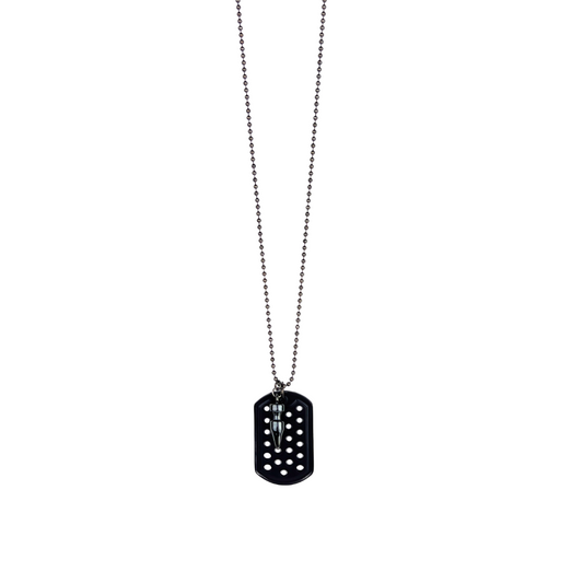 Gunmetal Perforated Dog Tags with Spike Charm