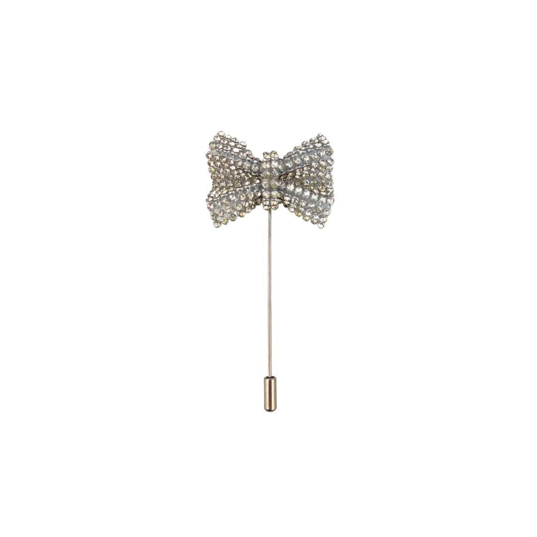 Silver Crystal Bow Lapel Pin