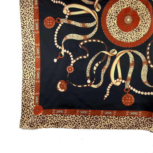 Square scarf with Leopard Print Border and Medallion Print in the center