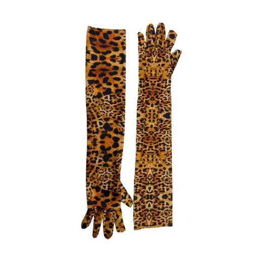 Long Velvet Leopard Print Gloves