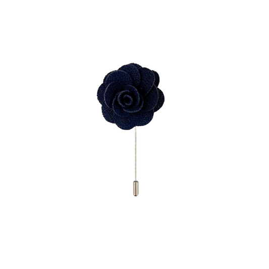 Dark Navy Flower Lapel Pin On Silver Post