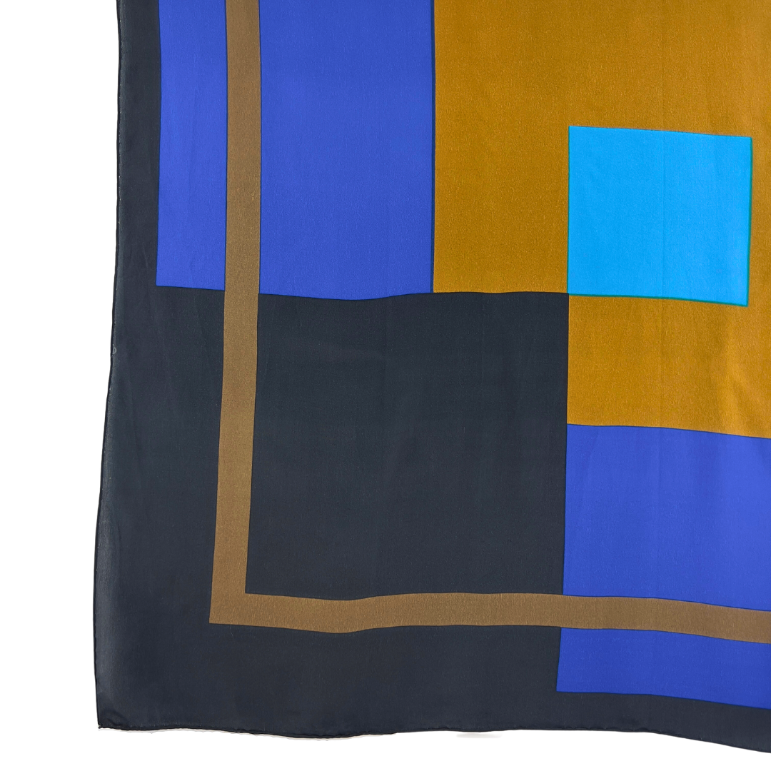 Colorblocks of Black, Blue and Gold Square Scarf