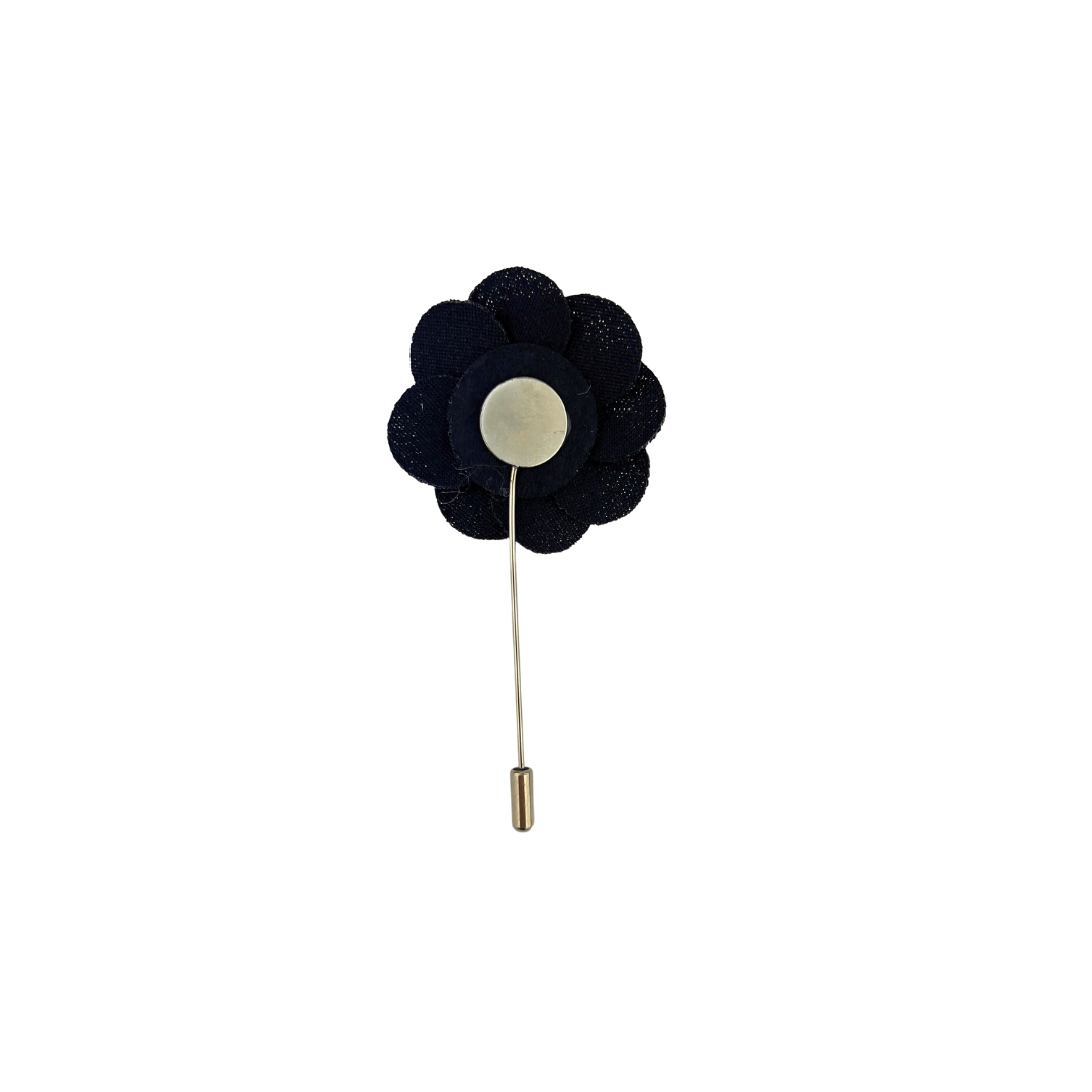 Dark Navy Flower Lapel Pin On Silver Post