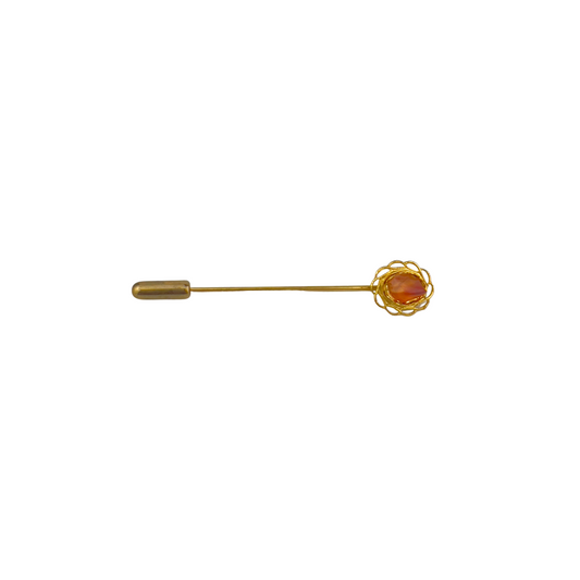 Vintage Gold Lapel Pin with Orange Stone