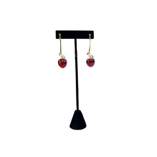 Gold Stems and Glass Cherry Earrings