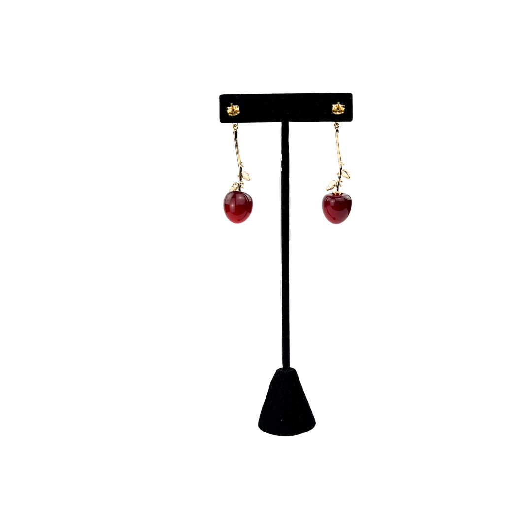 Gold Stems and Glass Cherry Earrings