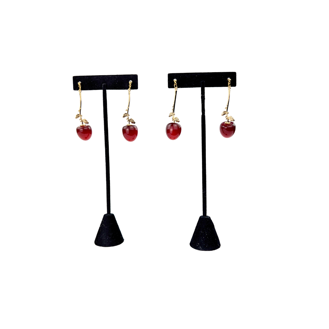 Gold Stems and Glass Cherry Earrings