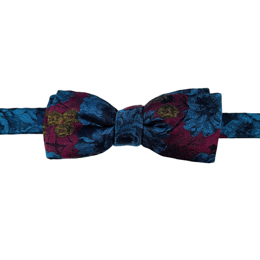 Burgundy and Navy Silk Jacquard Bow Tie