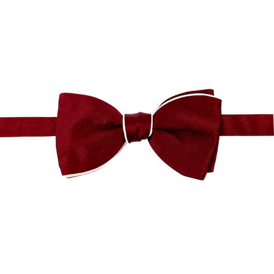 Silk Burgundy Bow Tie with White Trim