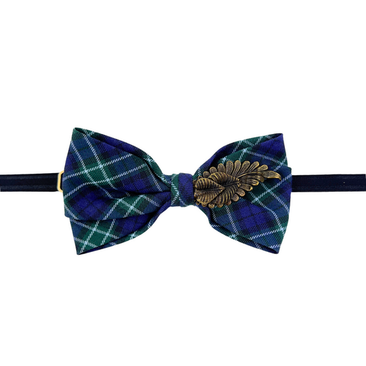 Navy Plaid Bowtie with Metal Leaf