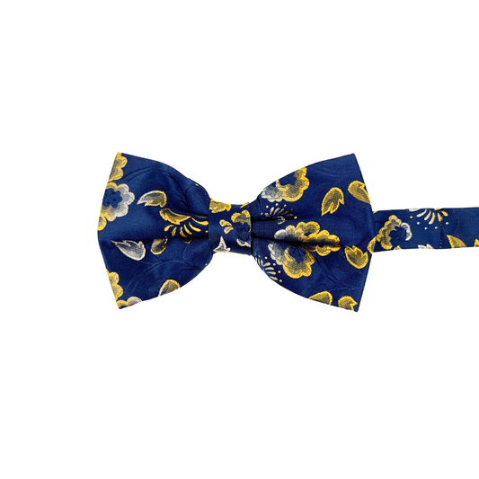 Navy and Yellow Jacquard Bow Tie